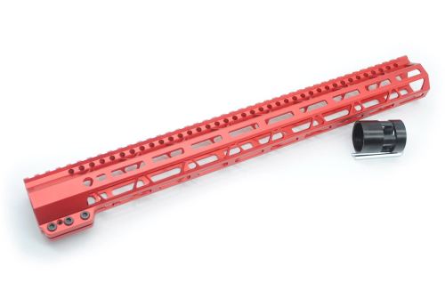 Clamp On Red Tactical 17 inch M-LOK handguard for AR15 M4 M16 with Steel Barrel Nut fits .223/5.56 rifles