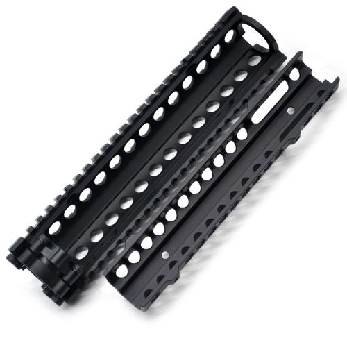 TRIROCK Two-pieces design 9.6 inch Drop-in Black Quad Rail handguard for MK18 Rifle interface system For Fitting .223 cal.