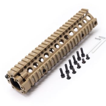 TRIROCK Two-pieces design 9.6 inch Drop-in Tan/FDE Quad Rail handguard for MK18 Rifle interface system For Fitting .223 cal.
