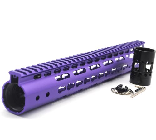 New NSR 13.5 Inch Length Purple Free Floating KeyMod AR15 Handguard With Rail Mount Steel Barrel Nut