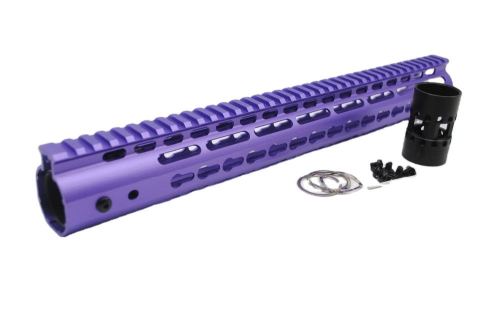 Aplus NSR Style Purple 12 inch Free Float Keymod AR15 Handguard with Steel Barrel Nut