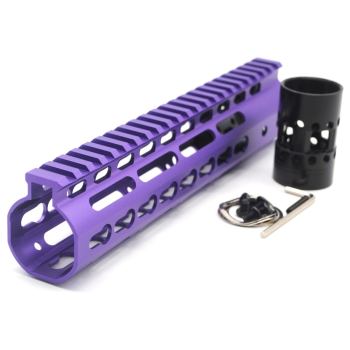 Trirock New NSR 9 Inch Length Purple Free Floating KeyMod AR15 Handguard With Rail Mount Steel Barrel Nut