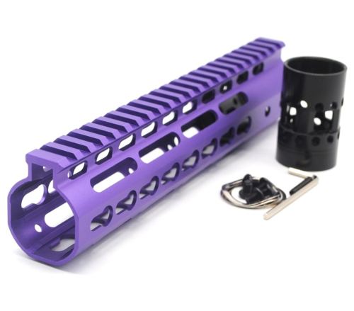 New NSR 9 Inch Length Purple Free Floating KeyMod AR15 Handguard With Rail Mount Steel Barrel Nut