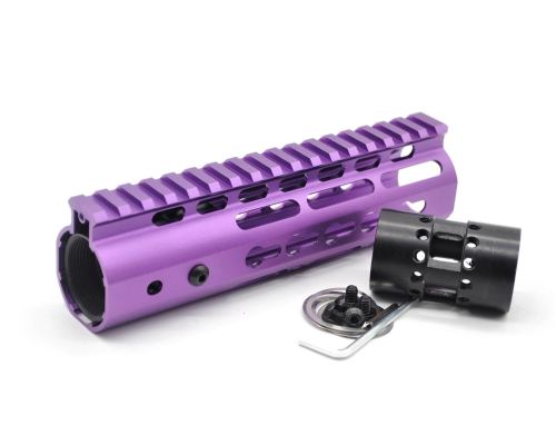 New NSR 7 Inch Length Purple Free Floating KeyMod AR15 Handguard With Rail Mount Steel Barrel Nut