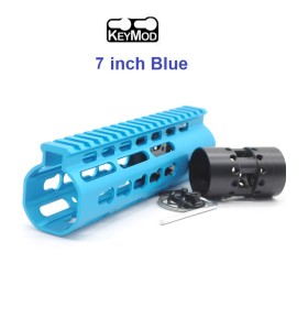 Trirock New NSR 7 Inch Length Blue Free Floating KeyMod AR15 Handguard With Rail Mount Steel Barrel Nut