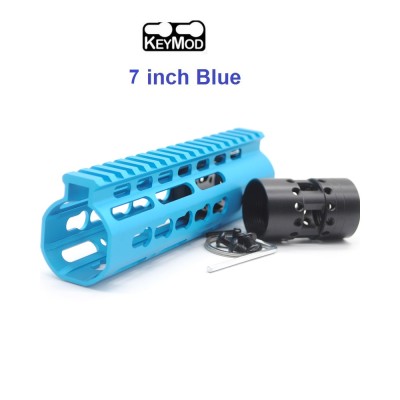 Trirock New NSR 7 Inch Length Blue Free Floating KeyMod AR15 Handguard With Rail Mount Steel Barrel Nut