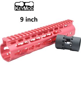 Trirock New NSR 9 Inch Length Red Free Floating KeyMod AR15 Handguard With Rail Mount Steel Barrel Nut
