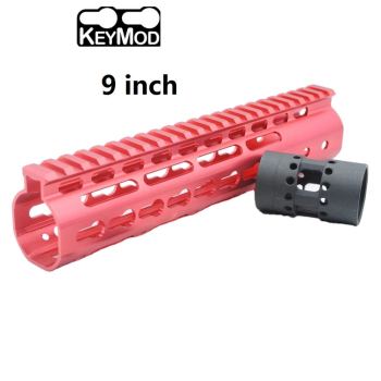 Trirock New NSR 9 Inch Length Red Free Floating KeyMod AR15 Handguard With Rail Mount Steel Barrel Nut