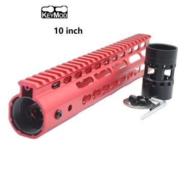 Trirock New NSR 10 Inch Length Red Free Floating KeyMod AR15 Handguard With Rail Mount Steel Barrel Nut