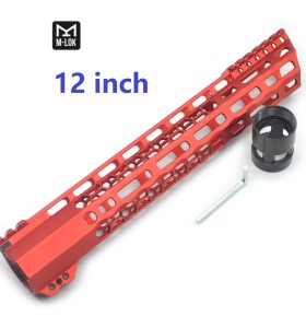Trirock New Clamp style 12 inches red M-LOK free float AR15 M16 M4 rifle handguard with a curve slant cut nose fit .223/5.56 rifles
