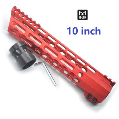 Trirock New Clamp style 10 inch red M-LOK free float AR15 M16 M4 rifle handguard with a curve slant cut nose fit .223/5.56 rifles