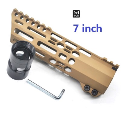 Trirock New Clamp style 7 inch Tan/ FDE M-LOK free float AR15 M16 M4 rifle handguard with a curve slant cut nose fit .223/5.56 rifles