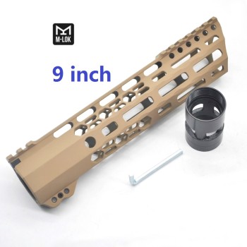 Trirock New Clamp style 9 inch Tan/ FDE M-LOK free float AR15 M16 M4 rifle handguard with a curve slant cut nose fit .223/5.56 rifles