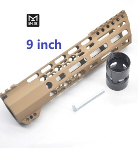 Trirock New Clamp style 9 inch Tan/ FDE M-LOK free float AR15 M16 M4 rifle handguard with a curve slant cut nose fit .223/5.56 rifles