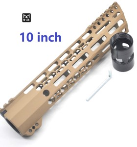 Trirock New Clamp style 10 inch Tan/ FDE M-LOK free float AR15 M16 M4 rifle handguard with a curve slant cut nose fit .223/5.56 rifles
