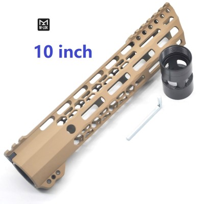 Trirock New Clamp style 10 inch Tan/ FDE M-LOK free float AR15 M16 M4 rifle handguard with a curve slant cut nose fit .223/5.56 rifles