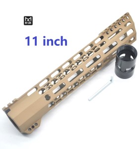 Trirock New Clamp style 11 inch Tan/ FDE M-LOK free float AR15 M16 M4 rifle handguard with a curve slant cut nose fit .223/5.56 rifles