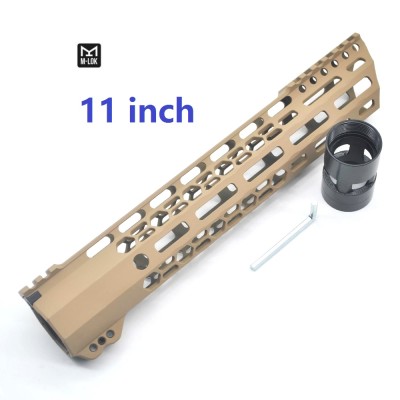 Trirock New Clamp style 11 inch Tan/ FDE M-LOK free float AR15 M16 M4 rifle handguard with a curve slant cut nose fit .223/5.56 rifles