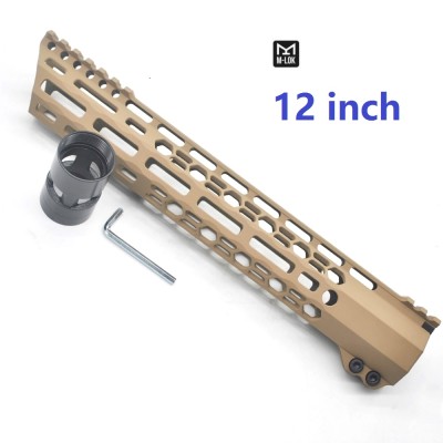 Trirock New Clamp style 12 inch Tan/ FDE M-LOK free float AR15 M16 M4 rifle handguard with a curve slant cut nose fit .223/5.56 rifles