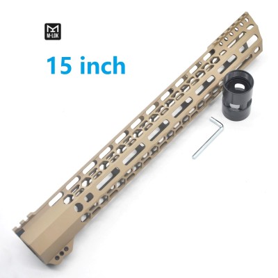 Trirock New Clamp style 15 inch Tan/ FDE M-LOK free float AR15 M16 M4 rifle handguard with a curve slant cut nose fit .223/5.56 rifles
