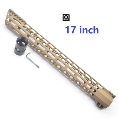 Trirock New Clamp style 17 inch Tan/ FDE M-LOK free float AR15 M16 M4 rifle handguard with a curve slant cut nose fit .223/5.56 rifles