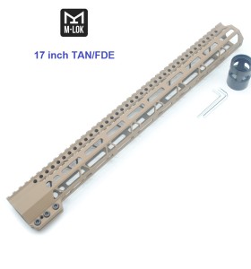 Trirock Clamp On TAN / Flat Dark Earth Tactical 17 inches M-LOK handguard for AR15 M4 M16 with Steel Barrel Nut fits .223/5.56 rifles