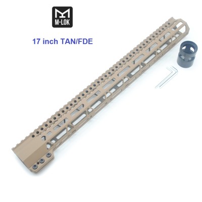 Trirock Clamp On TAN / Flat Dark Earth Tactical 17 inches M-LOK handguard for AR15 M4 M16 with Steel Barrel Nut fits .223/5.56 rifles