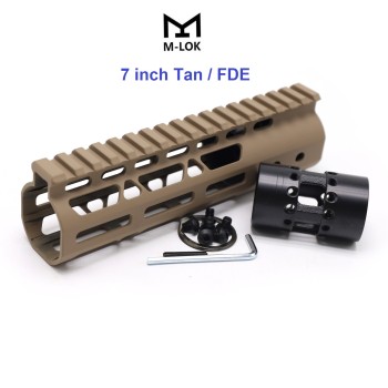 Trirock NSR Lightweight Tan/FDE 7 inch One Piece Style AR-15 System M-LOK Free Float AR15 Handguard with steel barrel nut