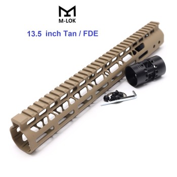 Trirock NSR Lightweight Tan/FDE 13.5 inch One Piece Style AR-15 System M-LOK Free Float AR15 Handguard with steel barrel nut
