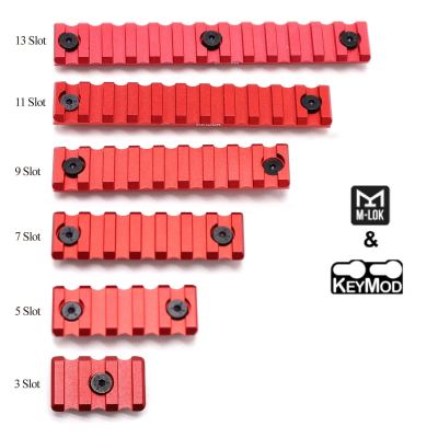 Trirock Universal Upgraded optional 3, 5, 7, 9, 11, 13 slots Red Picatinny Rail Section compatible of Both Keymod&M-lok rail System