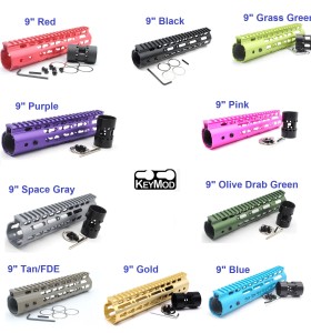 Tirock 9 color NSR 9 inch optional  Black/Pink/Purple/Blue/Gold/Gray/OD green/FDE/Red Free Floating Blue KeyMod AR15 Handguard With Rail Mount Steel Barrel Nut