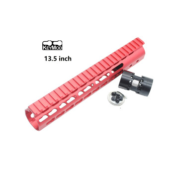 Trirock New NSR 13.5 Inch Length Red Free Floating KeyMod AR15 Handguard With Rail Mount Steel Barrel Nut
