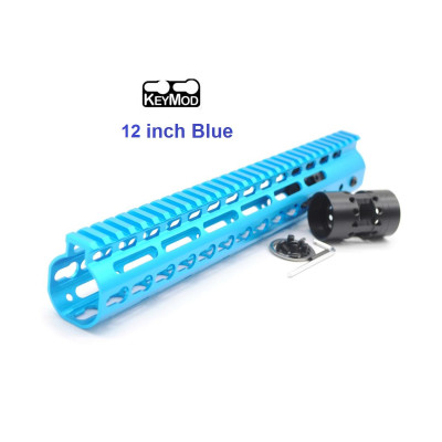 Trirock New NSR 12 Inch Length Blue Free Floating KeyMod AR15 Handguard With Rail Mount Steel Barrel Nut