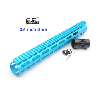 Trirock New NSR 13.5 Inch Length Blue Free Floating KeyMod AR15 Handguard With Rail Mount Steel Barrel Nut
