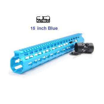 Trirock New NSR 15 Inch Length Blue Free Floating Blue KeyMod AR15 Handguard With Rail Mount Steel Barrel Nut