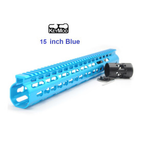 Trirock New NSR 15 Inch Length Blue Free Floating Blue KeyMod AR15 Handguard With Rail Mount Steel Barrel Nut