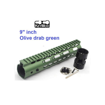 Trirock New NSR 9 Inch Length Olive drab green Free Floating KeyMod AR15 Handguard With Rail Mount Steel Barrel Nut