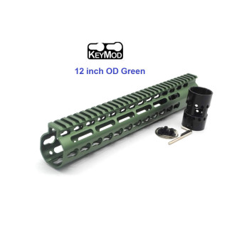 Trirock New NSR 12 Inch Length Olive drab green Free Floating KeyMod AR15 Handguard With Rail Mount Steel Barrel Nut