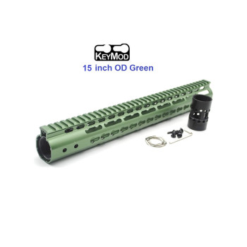 Trirock New NSR 15 Inch Length Olive drab green Free Floating KeyMod AR15 Handguard With Rail Mount Steel Barrel Nut