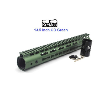 Trirock New NSR 13.5 Inch Length Olive drab green Free Floating KeyMod AR15 Handguard With Rail Mount Steel Barrel Nut