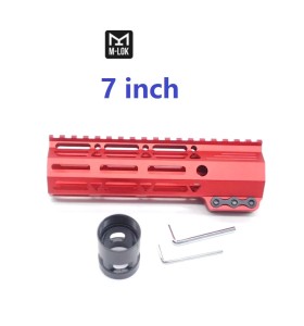 Trirock Clamp On Red Tactical 7 inch M-LOK handguard for AR15 M4 M16 with Steel Barrel Nut fits .223/5.56 rifles