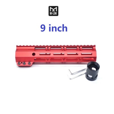 Trirock Clamp On Red Tactical 9 inch M-LOK handguard for AR15 M4 M16 with Steel Barrel Nut fits .223/5.56 rifles