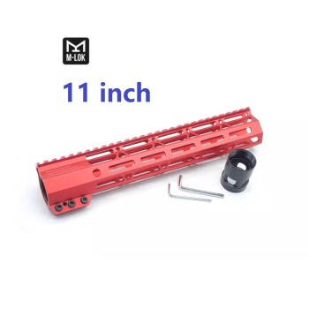 Trirock Clamp On Red Tactical 11 inch M-LOK handguard for AR15 M4 M16 with Steel Barrel Nut fits .223/5.56 rifles