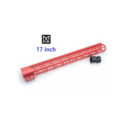 Trirock  Clamp On Red Tactical 17 inch M-LOK handguard for AR15 M4 M16 with Steel Barrel Nut fits .223/5.56 rifles