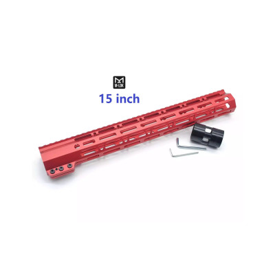 Trirock Clamp On Red Tactical 15 inch M-LOK handguard for AR15 M4 M16 with Steel Barrel Nut fits .223/5.56 rifles