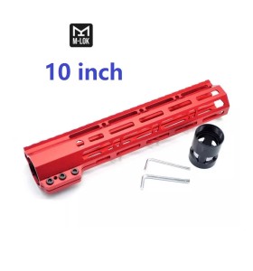 Trirock Clamp On Red Tactical 10 inch M-LOK handguard for AR15 M4 M16 with Steel Barrel Nut fits .223/5.56 rifles