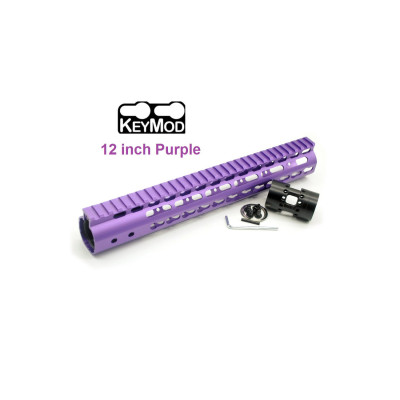Trirock NSR Style Purple 12 inch Free Float Keymod AR15 Handguard with Steel Barrel Nut