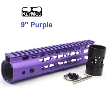 Trirock New NSR 9 Inch Length Purple Free Floating KeyMod AR15 Handguard With Rail Mount Steel Barrel Nut
