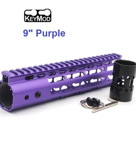 Trirock New NSR 9 Inch Length Purple Free Floating KeyMod AR15 Handguard With Rail Mount Steel Barrel Nut