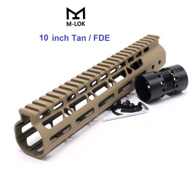 Trirock NSR Lightweight Tan/FDE 10 inch One Piece Style AR-15 System M-LOK Free Float AR15 Handguard with steel barrel nut